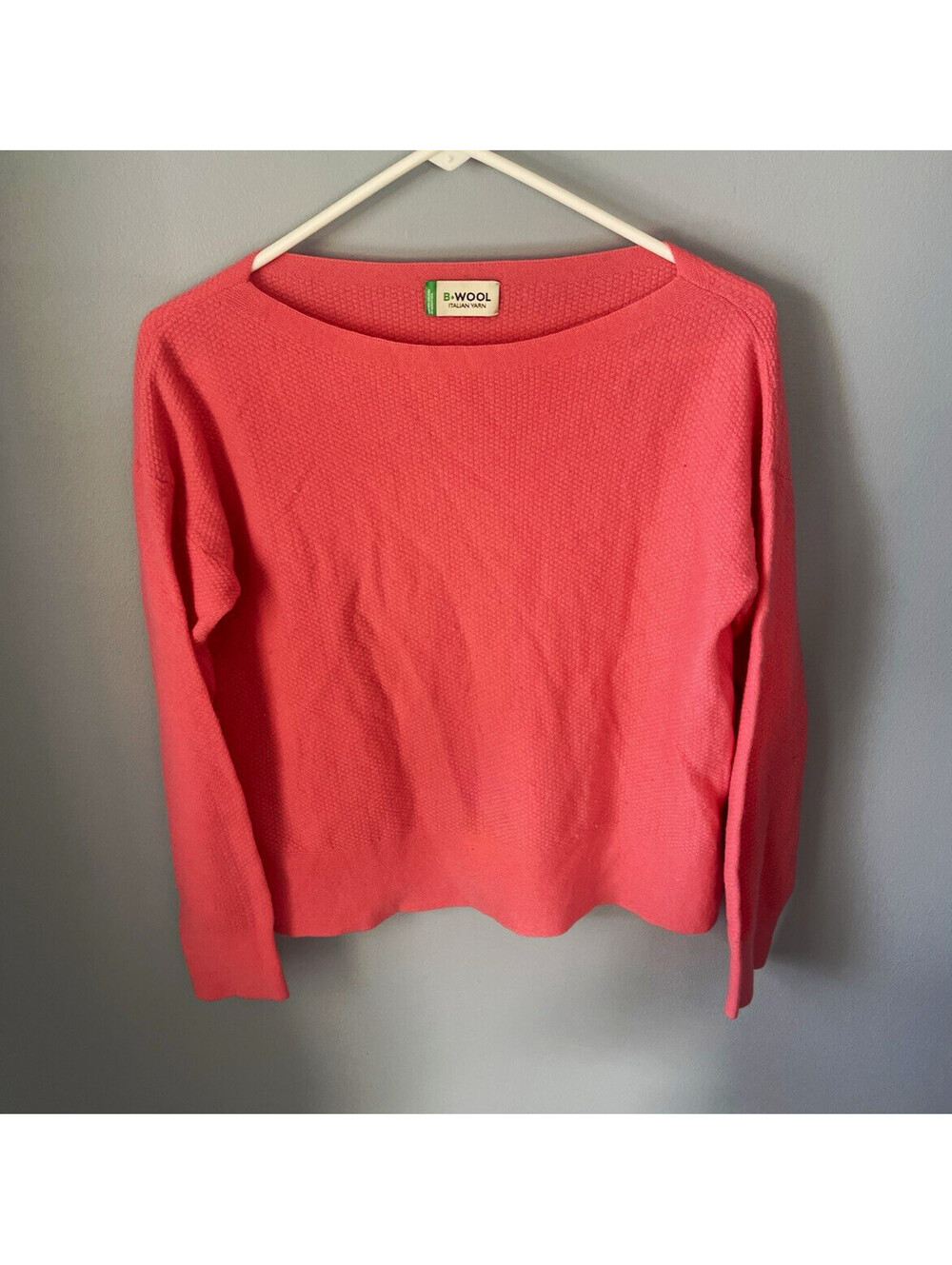 B-WOOL Women's Pink Wool Knit Boat Neck Pullover Sweater Long Sleeve M